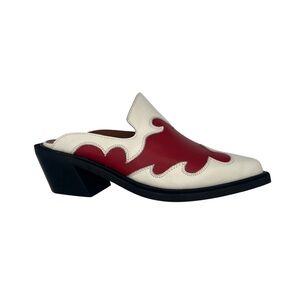 ALOHAS Red and White Mules with Vintage Flair